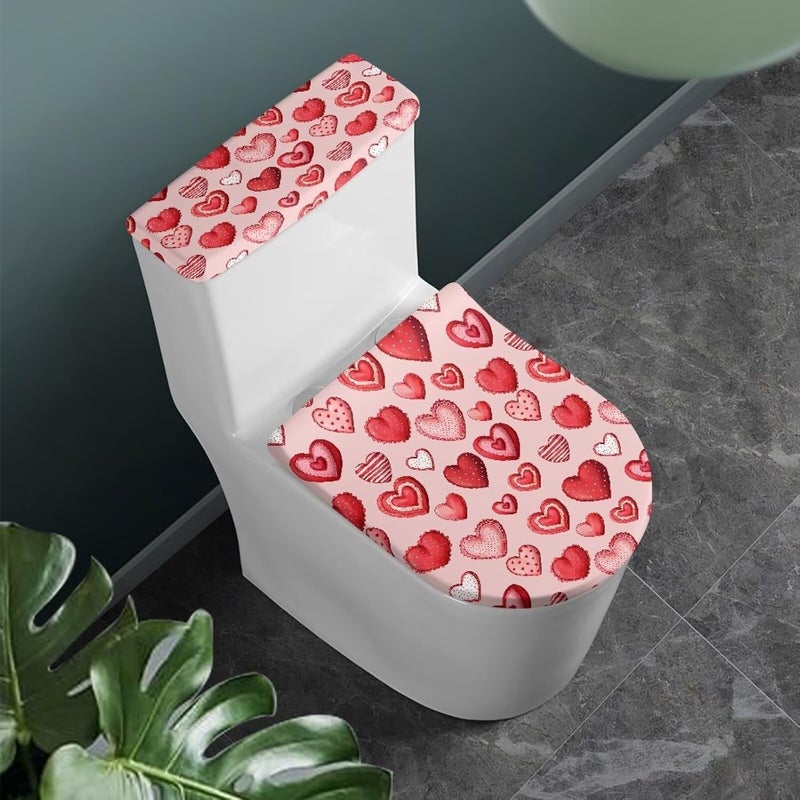 CREAMIC Cute Red Heart Toilet Lid Cover and Tank Lid Cover Machine Wash Bathroom Super Soft 2 Pieces Toilet Seat Covers Fits Most Lids for Accessories Decor or Holiday Decoration - Image 2